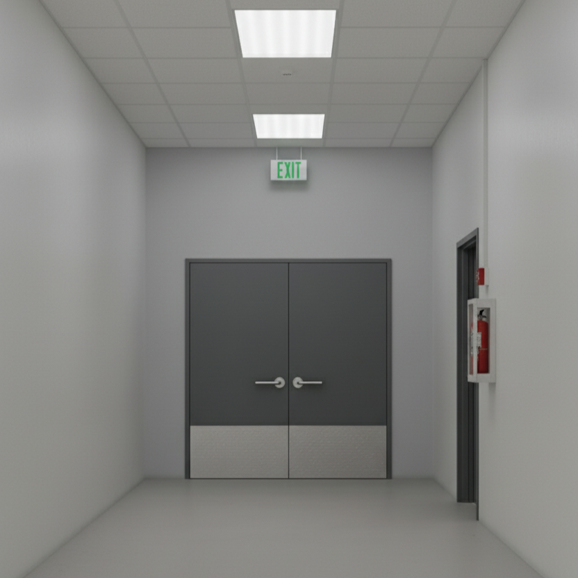 Double Flush Steel Door w/ Kickplate