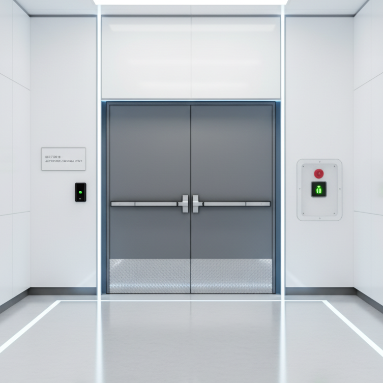 Double Fire Exit Steel Door w/ Kickplate