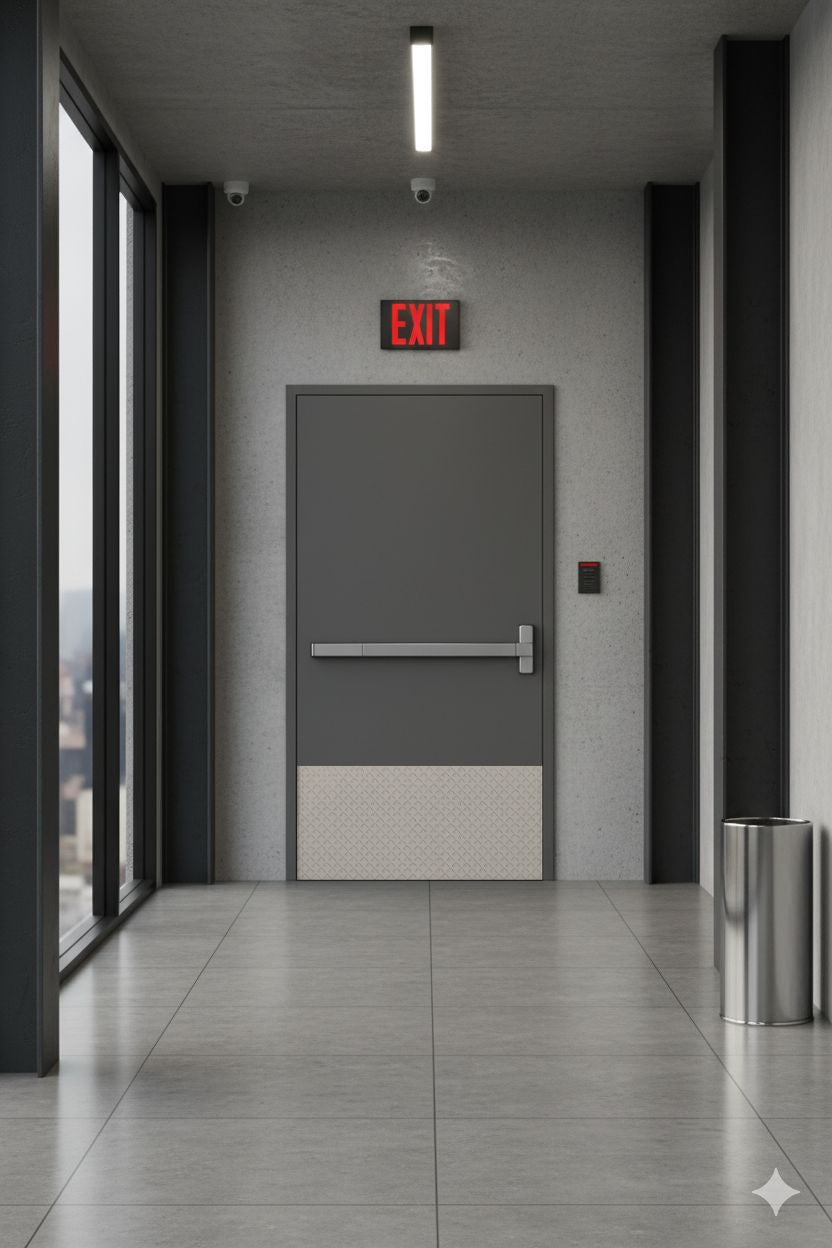 Single Fire Exit Steel Door w/ Kickplate